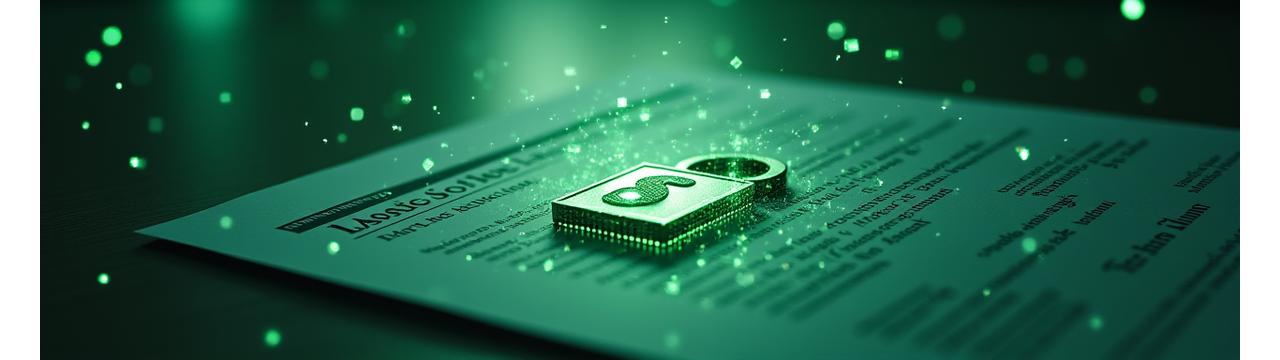 Un documento legal estilizado con un candado y elementos de seguridad digital, simbolizando la protección de datos y la confidencialidad.