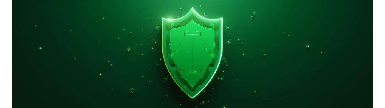 Gráfico abstracto en 3D que representa capas de seguridad digital y física superpuestas, como firewall, candados y barreras de datos, con una paleta de colores verde y gris.