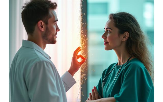 Montaje fotográfico que combina una imagen de consulta presencial y una imagen de videollamada para representar un formato híbrido