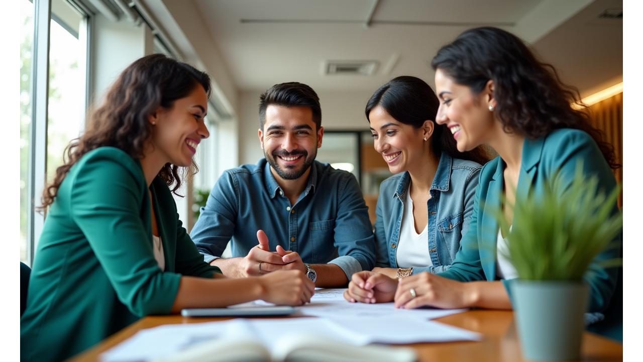 Equipo de Coyoacán Roots colaborando en una oficina moderna, con enfoque en bienestar corporativo y nutrición empresarial en Ciudad de México.