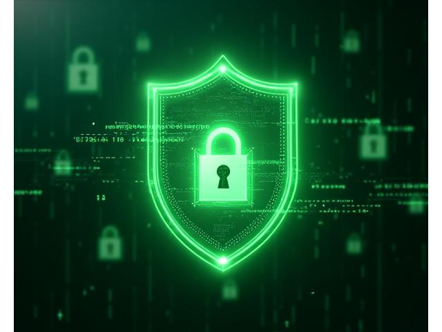 Un candado digital estilizado en una pantalla de interfaz, rodeado de elementos de seguridad como escudos y huellas dactilares, sobre un fondo de datos encriptados, transmitiendo máxima seguridad y privacidad.